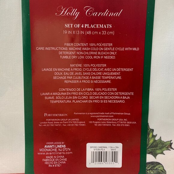 Spode Holly Cardinal Portmeirion Placemats Set of 4 NWT - Picture 2 of 6
